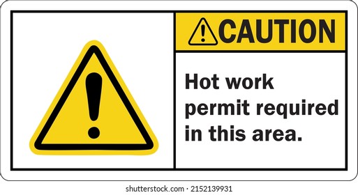  Caution Label Hot Work Permit Required In This Area With Exclamation Mark Symbol (LB-2639).