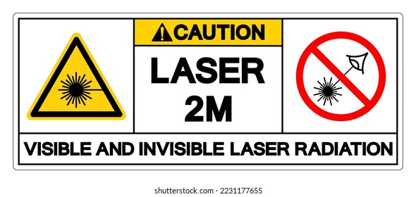 Señal De Símbolos De Radiación Láser Visible E Invisible De 2M, Ilustración Vectorial, Aislado En Etiqueta De Fondo Blanco. EPS10