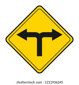 caution for left and right side turn road traffic sign vector icon, modern design, flat style, black and yellow color