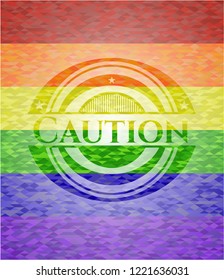 Caution lgbt colors emblem 