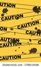 Caution line on yellow background, pandemic area poster, vector illustration