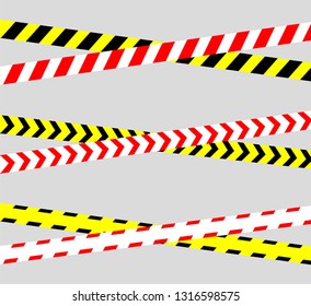 Caution line. Warning tape. Signs of danger. A set of tapes.