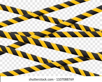 Caution lines isolated. Realistic warning tapes. Danger signs. Vector illustration isolated on checkered background.