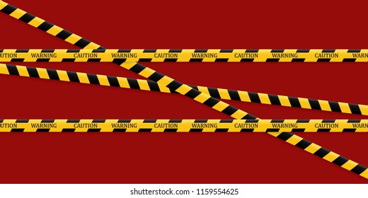 Caution lines isolated. Warning tapes. Danger signs. Vector illustration. Set of black and yellows caution tapes with different inscriptions.