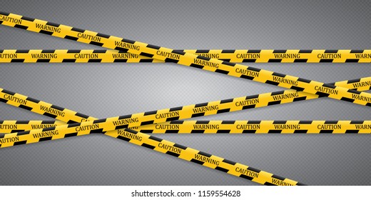 Caution lines isolated. Warning tapes. Danger signs. Vector illustration. Set of black and yellows caution tapes with different inscriptions.