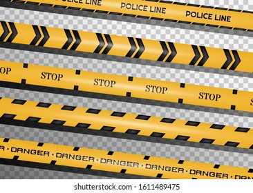 Caution lines isolated. Warning tapes. Danger signs. Vector illustration.