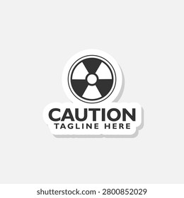 Caution logo sticker isolated on gray background