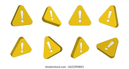 Caution mark icon set, attention mark sign 3D style