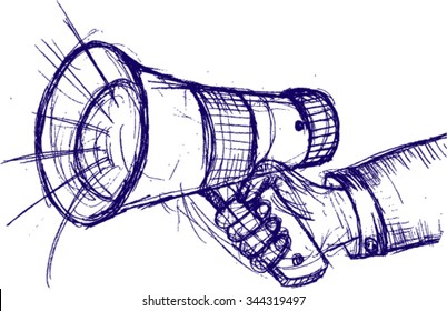 caution, megaphone vector, sketch