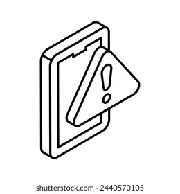 Caution with mobile phone denoting mobile alert isometric vector
