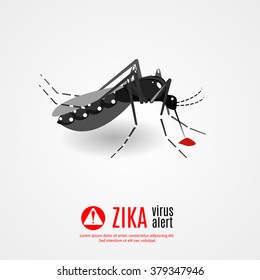 Caution of mosquito (Aedes Aegypti) icon, spread of zika and dengue virus. Vector Design