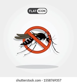 Caution of mosquito icon, spread of zika and dengue virus. Stop mosquito. (Vector Design)