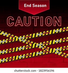Caution neon and line Black Friday sign. Web banner, logo, emblem and label. Neon sign, bright signboard, light banner.