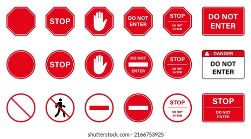 Caution No Allowed Entry Stop Road Sign. Entrance Prohibited. Warning Palm Hand Ban Access Silhouette Icon. Do Not Enter Red Circle Symbol. Forbidden Traffic Pictogram. Isolated Vector Illustration.