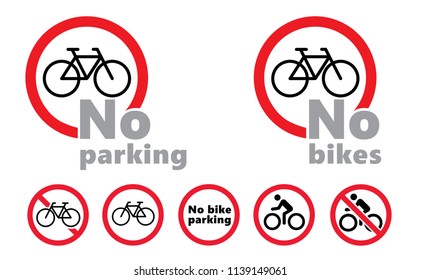 Caution no bicycles parking Warning forbid bicycle signs Vector bicycle icons Do not entry or entery sign Prohibition bike icons Forbidden for bikes Beware cycling icon Stop halt allowed are No Ban 