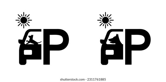 Caution no dog inside in a hot car or parking in the sun Weather signs Stop halt allowed pictogram icon Vector dogs or pets symbol Beware pet or animals leaving in a parked cars Warning no ban icons