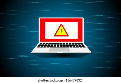 caution notice danger from computer on digital abstract background. vector illustration. 