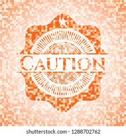 Caution orange tile background illustration. Square geometric mosaic seamless pattern with emblem inside.