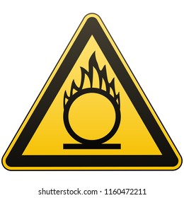 Caution oxidizer. Safety sign. Safety at work. Yellow triangle with black image. Isolated object. White background. Vector illustration.