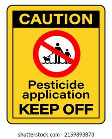 Caution, pesticide applications. Keep off. Warning and prohibition sign.