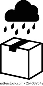 Caution pictogram of a cardboard box getting wet in the rain