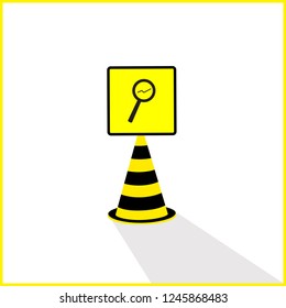 caution plate, search icon