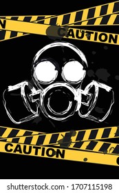 Caution poster with gas mask, danger area warning