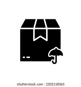 Caution Protect Dry Carton Box Shipment Silhouette Icon. Package Cardboard with Umbrella Delivery Glyph Pictogram. Warning Care Transportation Post Pack Cargo Icon. Isolated Vector Illustration.