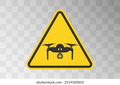 Cuidado Quadricóptero voando drone ícones símbolo silhueta. Danger Drone fpv com câmera de ação. Foto e vídeo. Imagem de ilustração vetorial. Isolado no fundo branco.