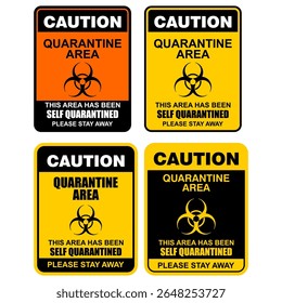 Caution, Quarantine Area, This area Has Been Self Quarantined, please stay Away, sign vector