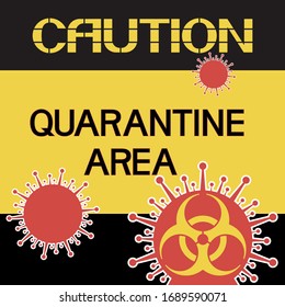 Caution. Quarantine area.
Warning text poster, two-dimensional, flat, yellow and black colors. 