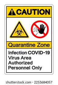 Caution Quarantine Zone Infection Covid-19 Virus Area Authorized Personnel Only Symbol Sign, Vector Illustration, Isolated On White Background Label. EPS10