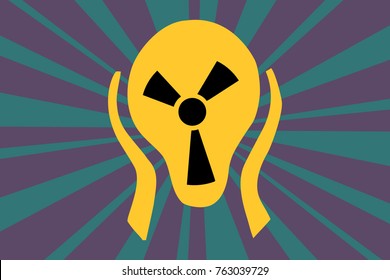 Caution radiation sign in the form of screaming terror head. Comic caricature vector pop art retro illustration drawing