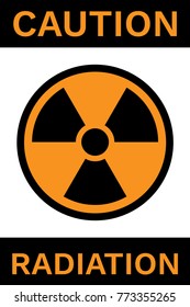 CAUTION RADIATION sign. Nuclear pollution symbol in circle on yellow background. Vector.