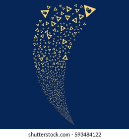 Caution random fireworks stream. Vector illustration style is flat yellow iconic symbols on a blue background. Object fountain created from scattered design elements.