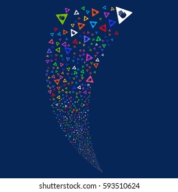 Caution random fireworks stream. Vector illustration style is flat bright multicolored iconic symbols on a blue background. Object fountain done from scattered pictographs.