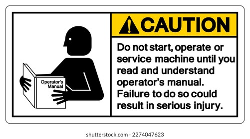 Caution Read and Understand Technical Manual Before Servicing This Machine Symbol Sign,Vector Illustration, Isolated On White Background Label. EPS10
