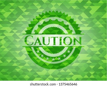 Caution realistic green mosaic emblem