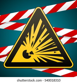 Caution - Risk of explosion! Warning sign and warning bands. Vector illustration.