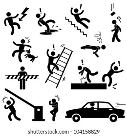 Caution Safety Danger Electricity Shock Slippery Fall Car Accident Icon Sign Symbol Pictogram