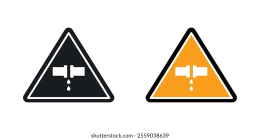 Caution safety leak of water or chemical material sign vectors in black and colored version