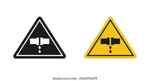 Caution safety leak of water or chemical material signs set in black and colored