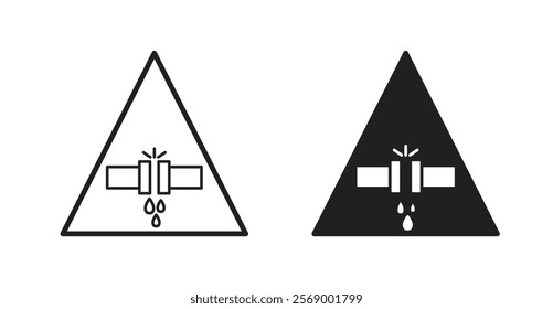 Caution safety leak of water or chemical material signs set vector graphics designs