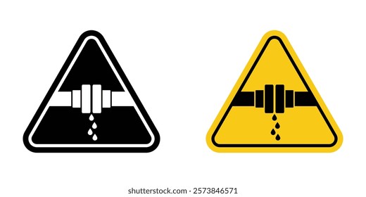 Caution safety leak of water or chemical material signs vector set