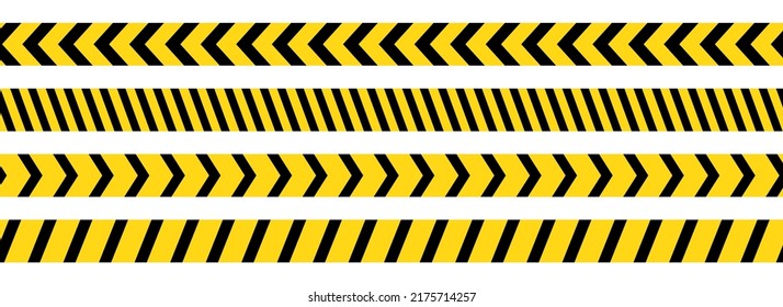 Caution, safety tape. Yellow, black stripe danger tape for atterntion, hazard ribbon. Police, construction area sign banner, barrier symbol. Vector illustration.