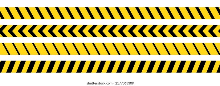 Caution, safety tape. Yellow, black stripe danger tape for atterntion, hazard ribbon. Police, construction area sign banner, barrier symbol. Vector illustration.