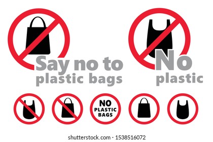 Caution Say no to plastic bag bags bottles bottle Vector icon icons sign fun funny safe planet oceans safety first No Ban stop Pollution problem ecology Ecological environmental save world concept 
