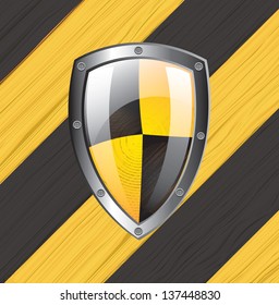 Caution and security icons over yellow and black background vector illustration
