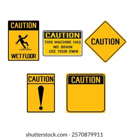 Caution set Board, Hazard warning attention sign, Yellow warning, danger sign, Caution sign, Exclamation sign