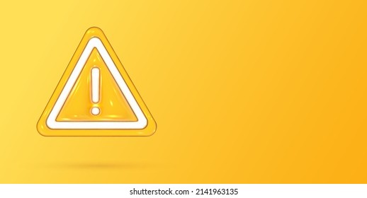 Caution sign 3d. Hazard warning sticker. Danger, attention and important exclamation mark in triangle. Realistic vector render design element.